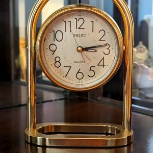 SEIKO Gold Vintage Rotating Alarm Clock Art Deco Mid-Century Modern